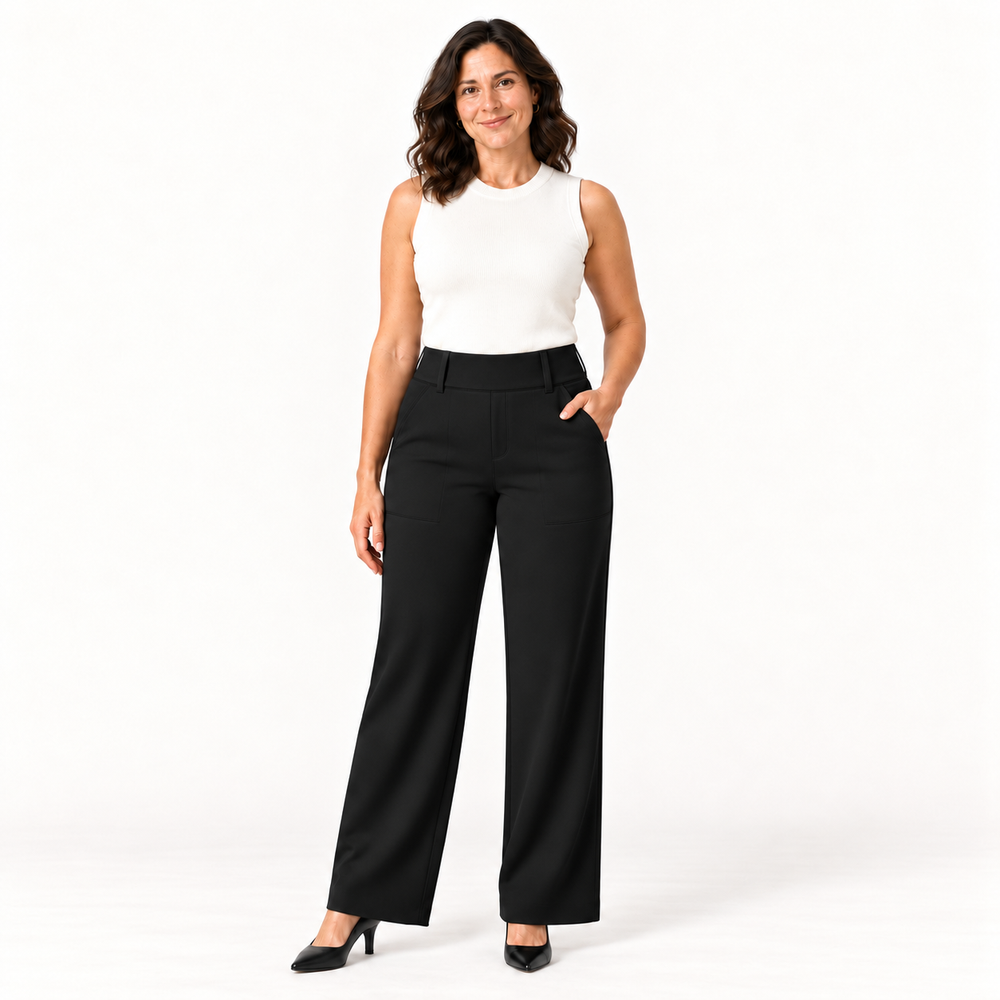 ShapeLab Sculpt & Flex Pant black worn with closed-toe pumps