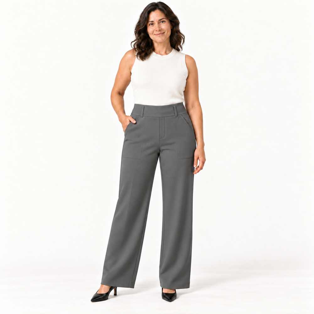 ShapeLab Sculpt & Flex Pant in grey with closed-toe pumps